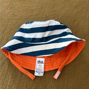Tea Collection Navy and White Striped Hat with Orange Interior